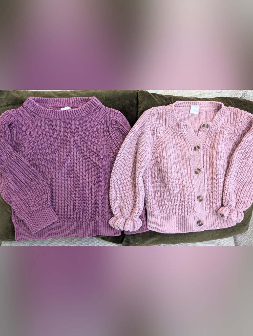 GAP Girls Chunky Knit Sweater & Button Cardigan in Mauve and Light Pink